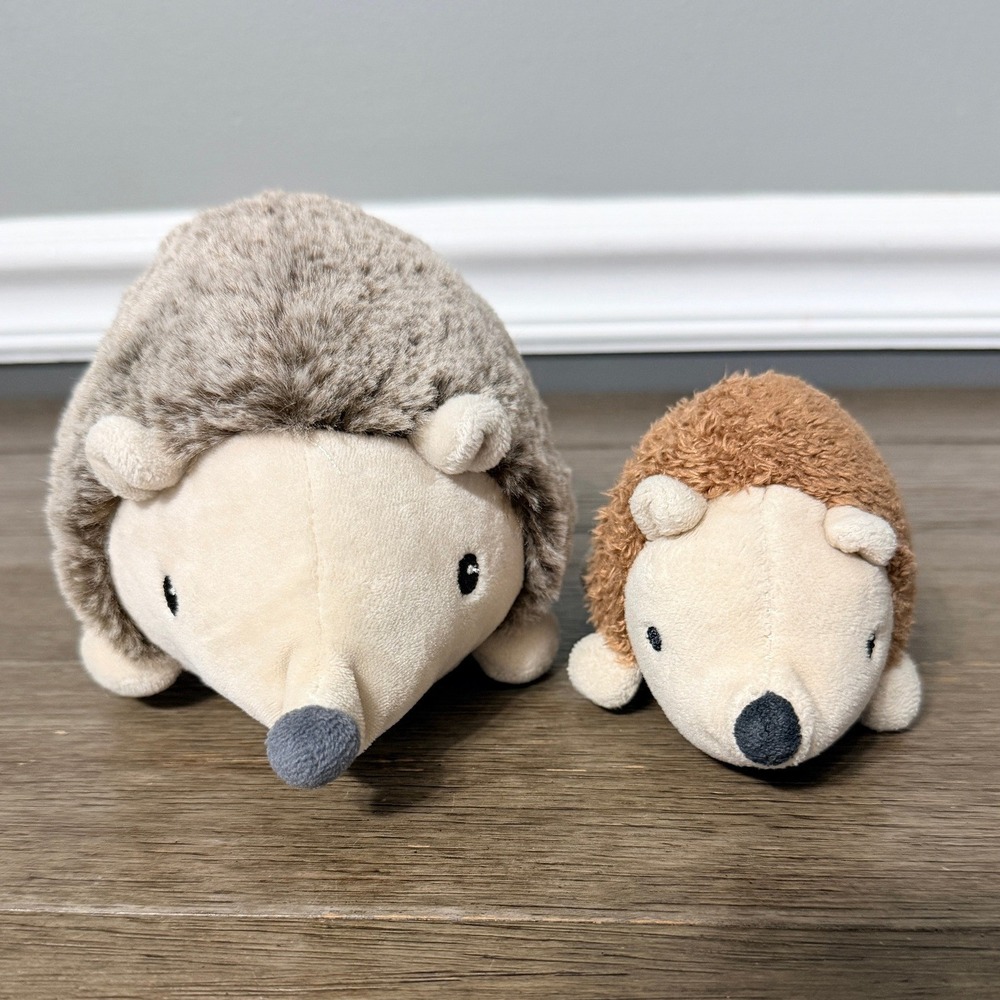 H&M Home Hedgehog Plush Stuffed Animal Set of 2 Woodland Nursery Decor Brown